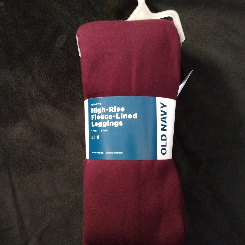 Old Navy High Rise Fleece Lined Leggings, Burgundy, Sz LG